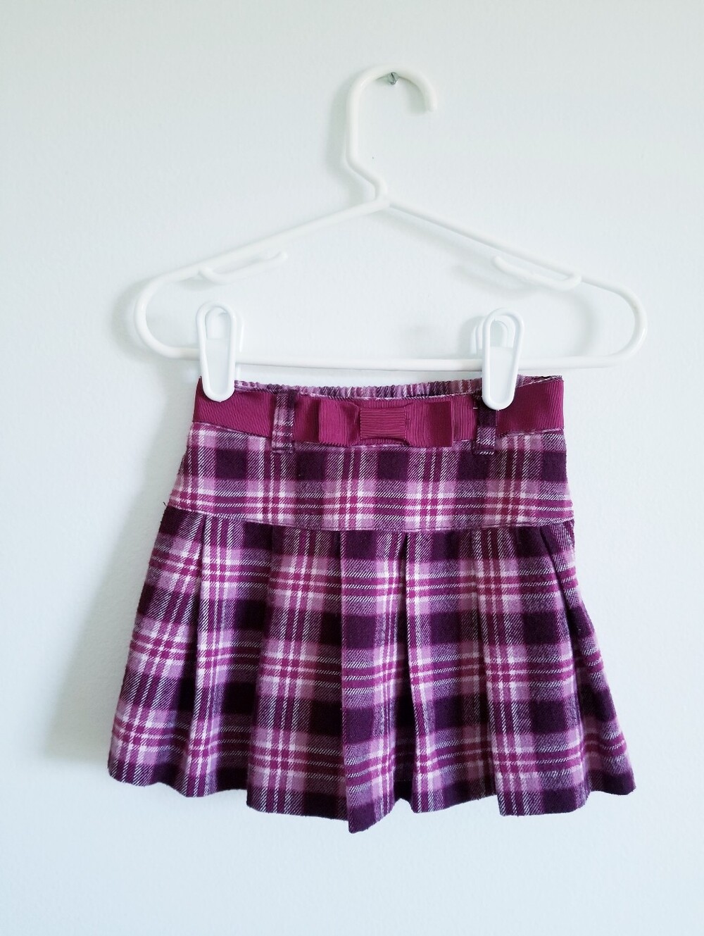 Janie and Jack Plum Plaid Pleated Skirt with Bow Waistband